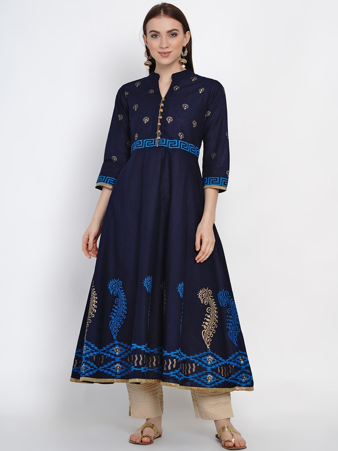 

Akshatani Women Navy Blue Printed Anarkali Kurta