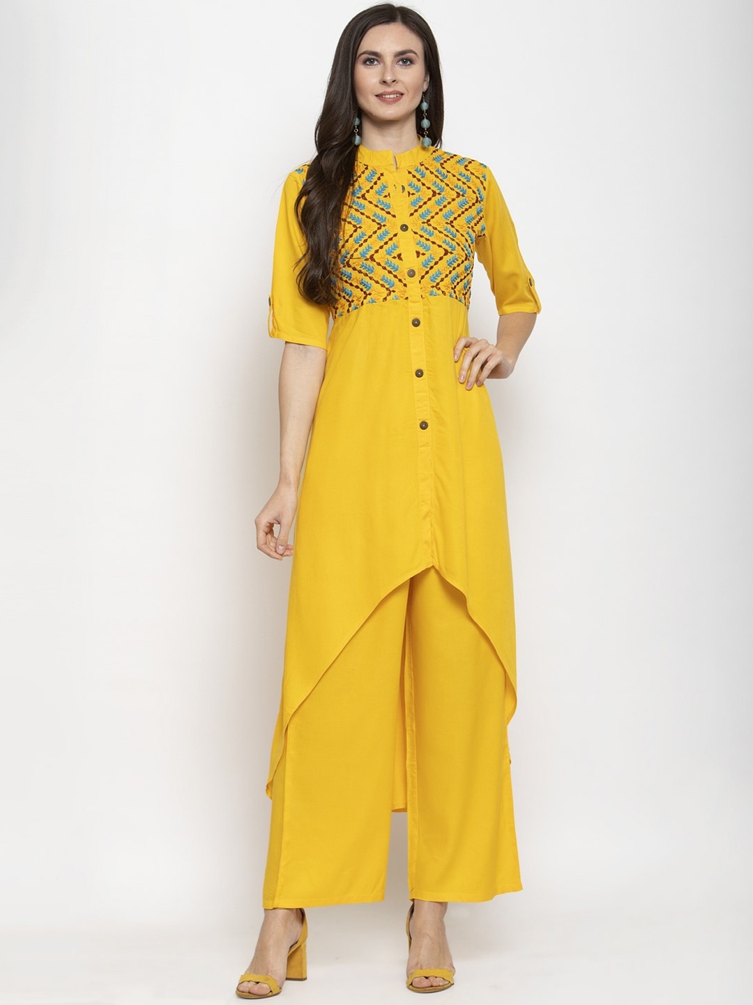 

WESTCLO Women Yellow Solid Kurta with Palazzos