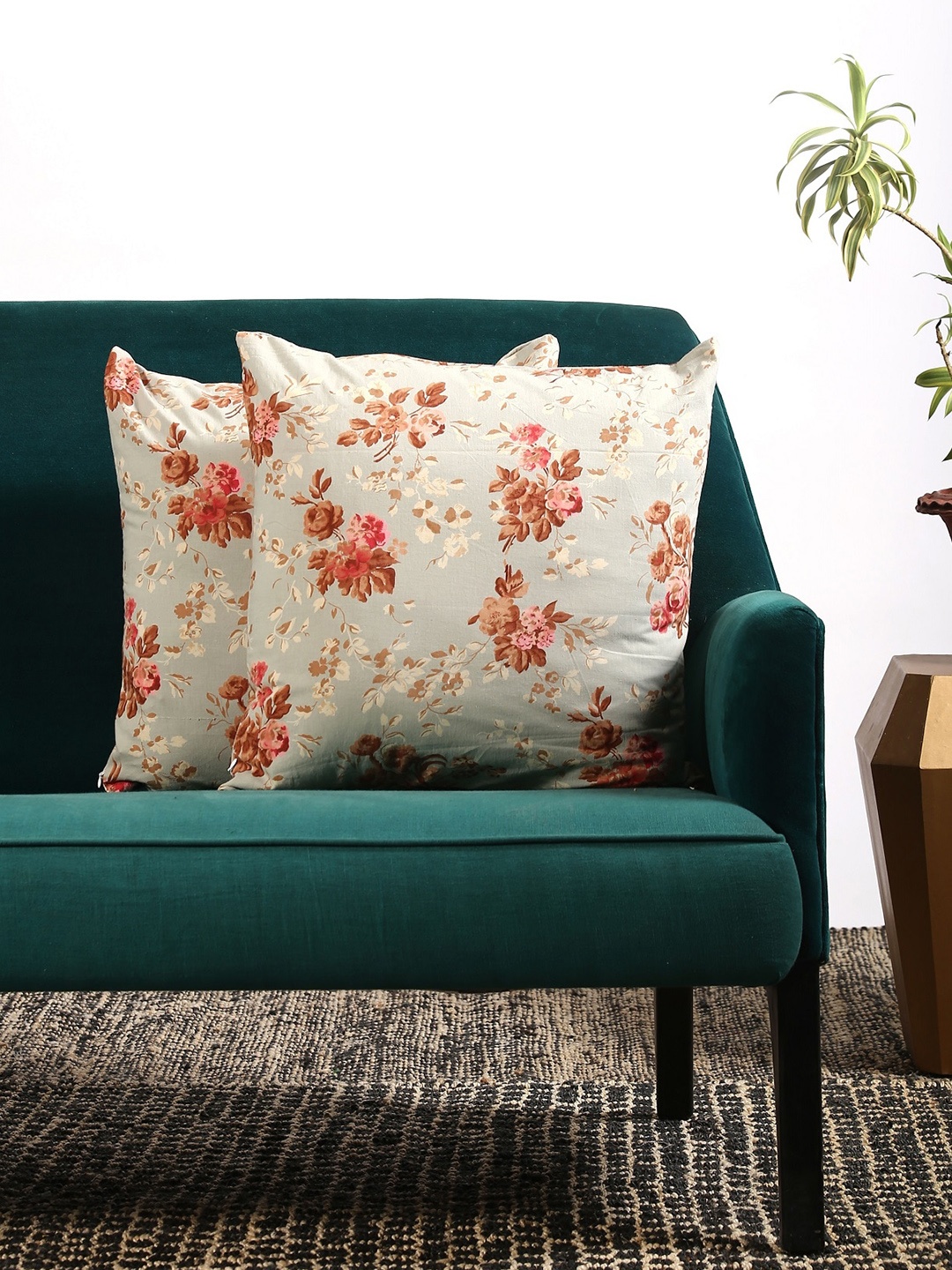 

Contrast Living Set Of 2 Grey & Brown Printed Square Cushion Covers