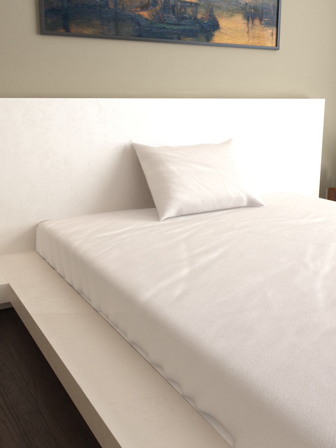 

MARK HOME White Solid 200TC Single Bedsheet With Pillow Cover