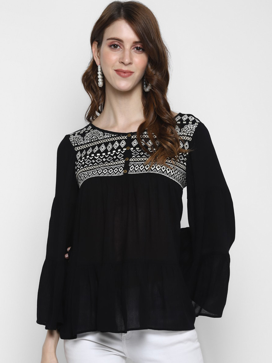 

Taurus Women Black Self Design A-Line Top