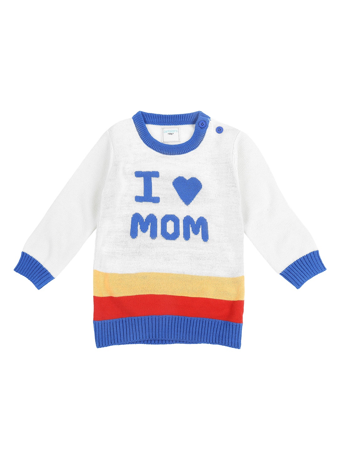 

Pantaloons Baby Boys White & Blue Printed Pullover Sweater