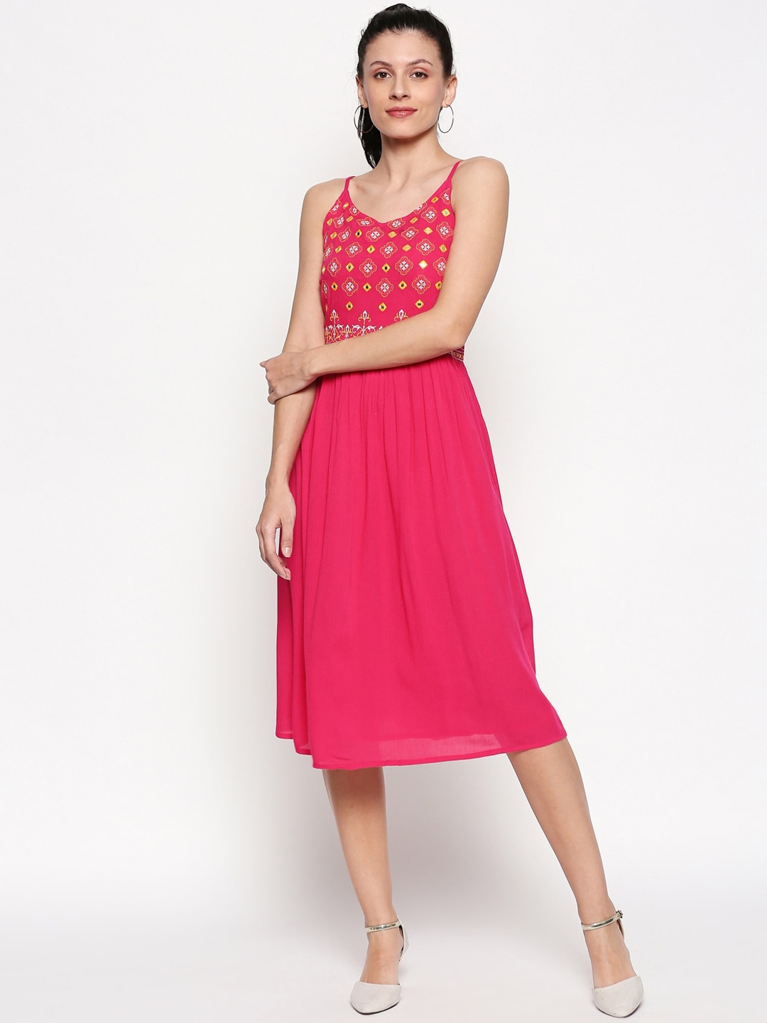 

People Women Pink Solid Fit and Flare Dress