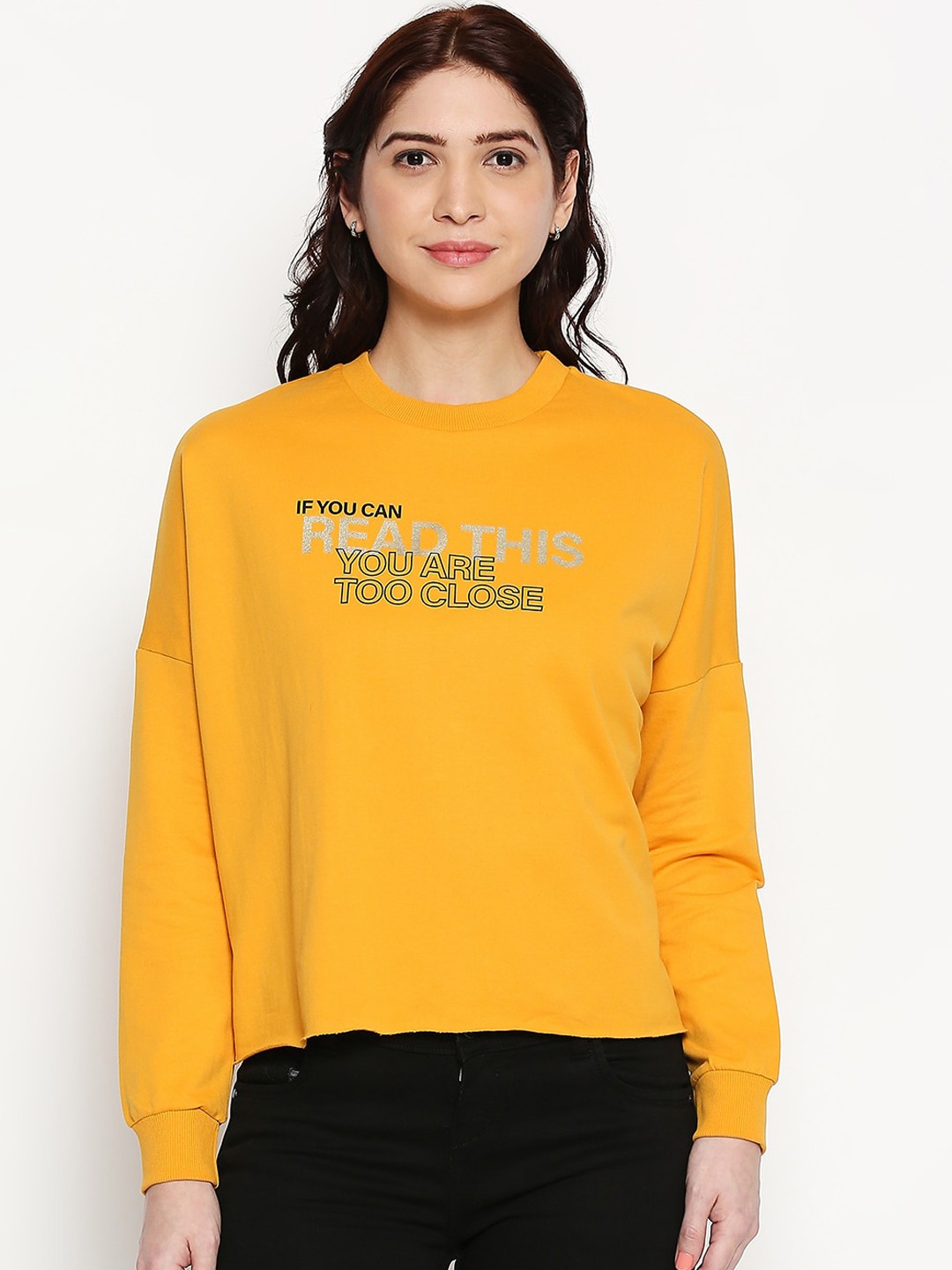 

Honey by Pantaloons Women Yellow Printed Cotton Sweatshirt