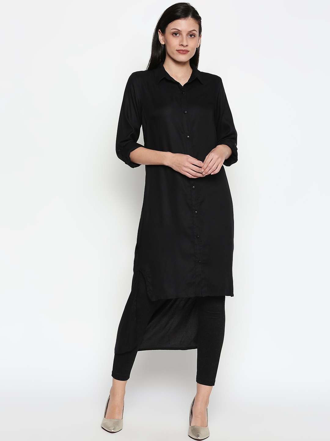 

People Women Black Solid Tunic