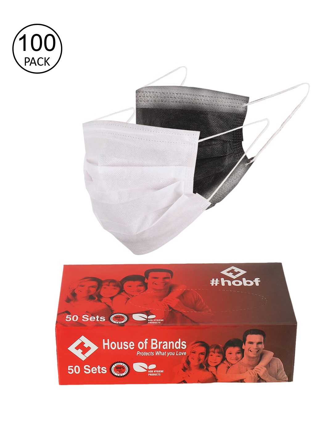 

LONDON FASHION hob Unisex 100 Pcs Disposable 3-Ply Surgical Masks, White