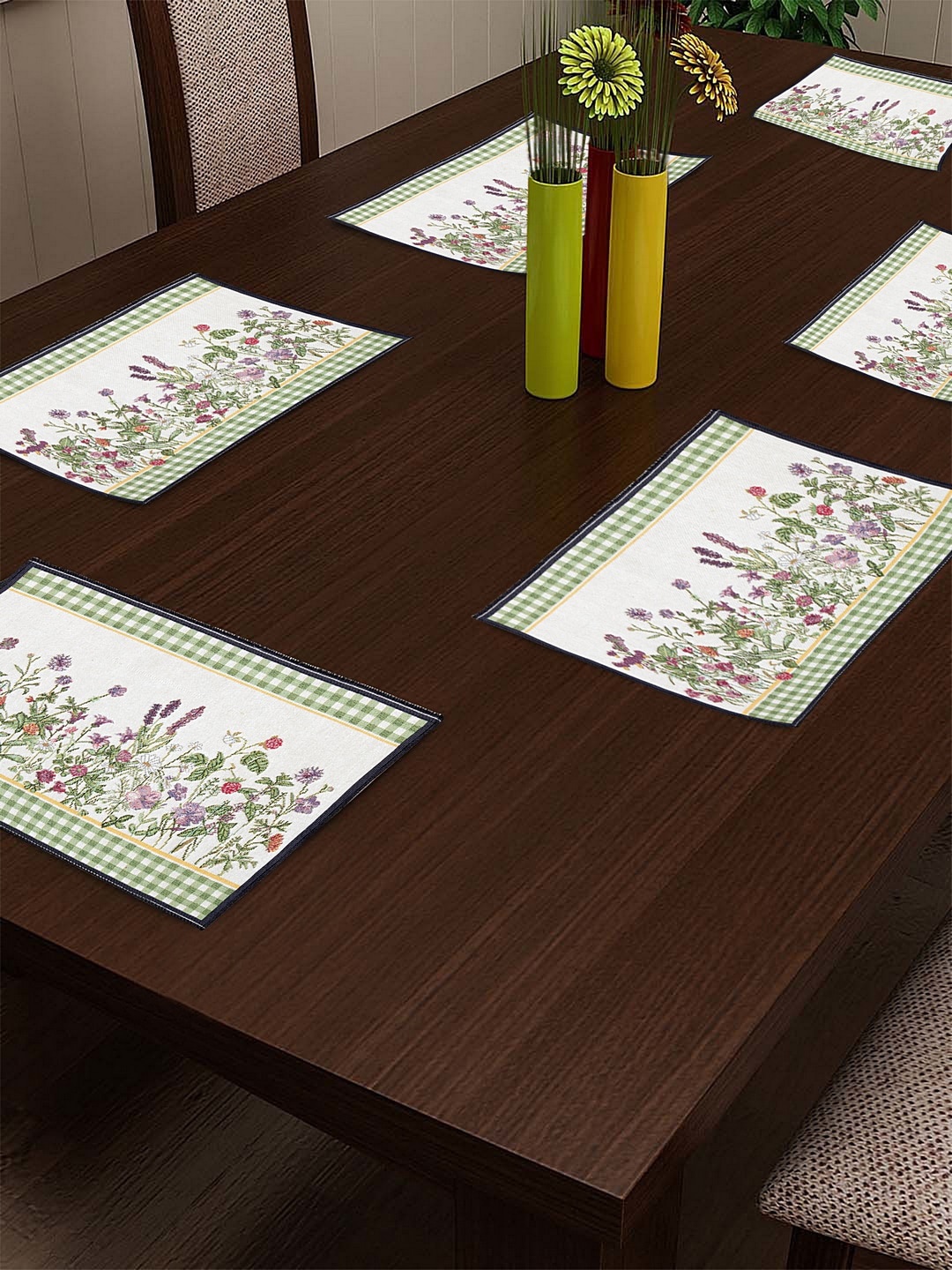 

KLOTTHE Set Of 6 Green & White Floral Woven Dining Table Mats