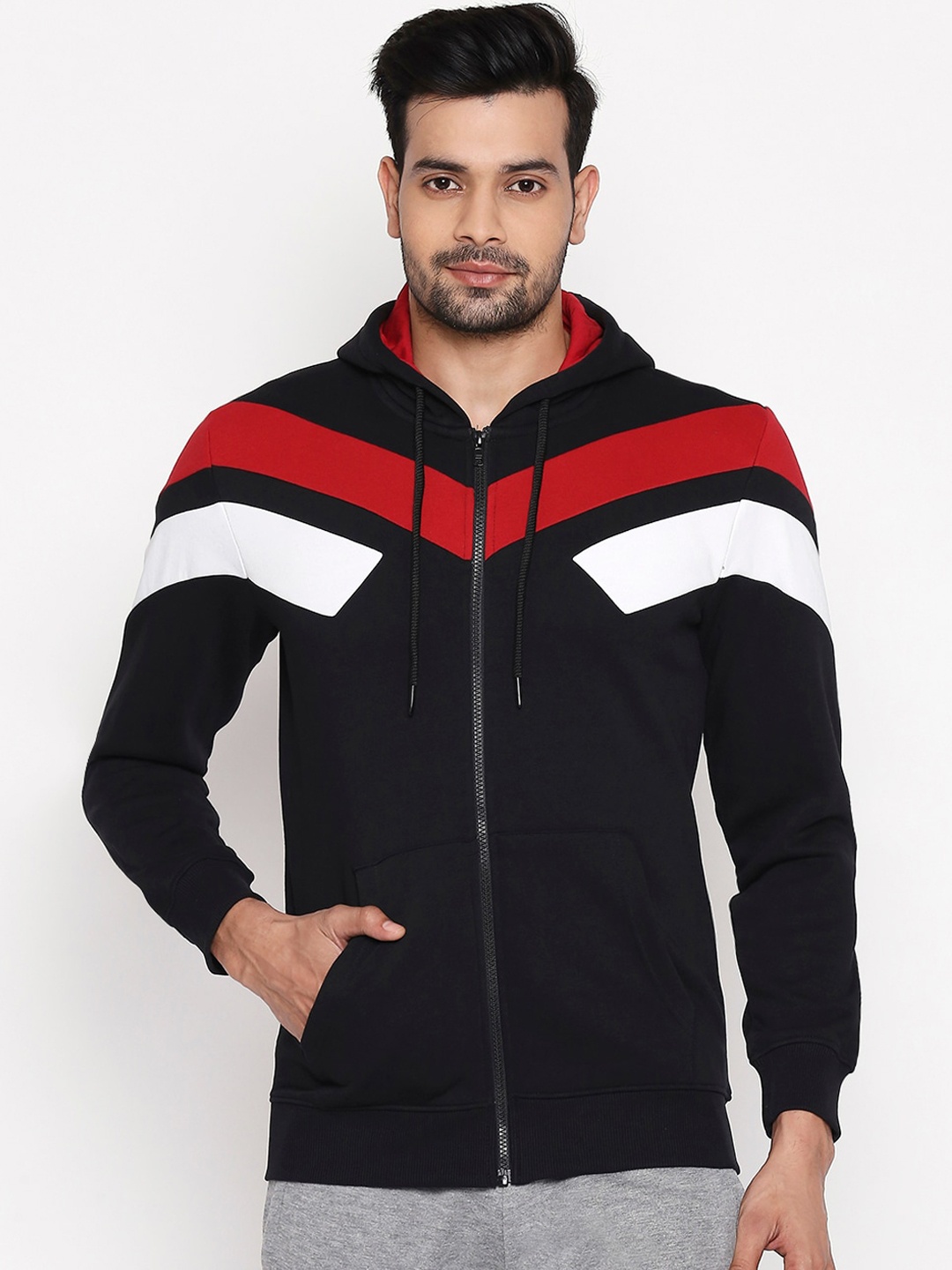 

Ajile by Pantaloons Men Black Striped Hooded Sweatshirt