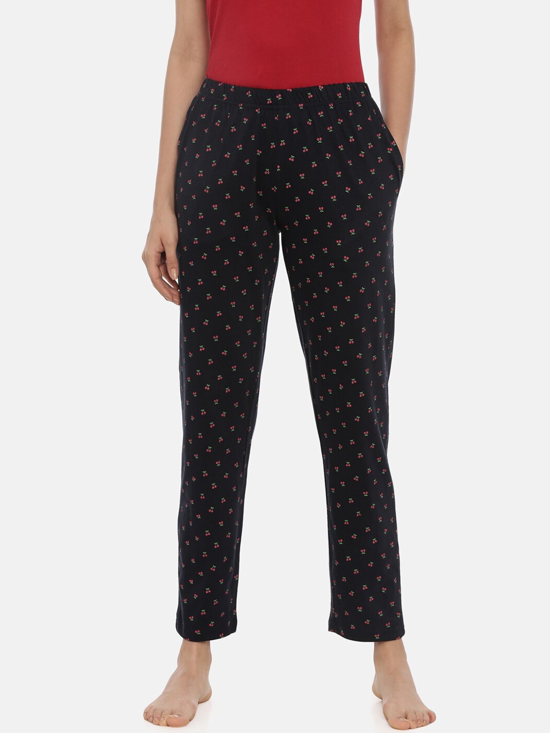 

Curare Women Black & Red Cherry Printed Cotton Lounge Pants