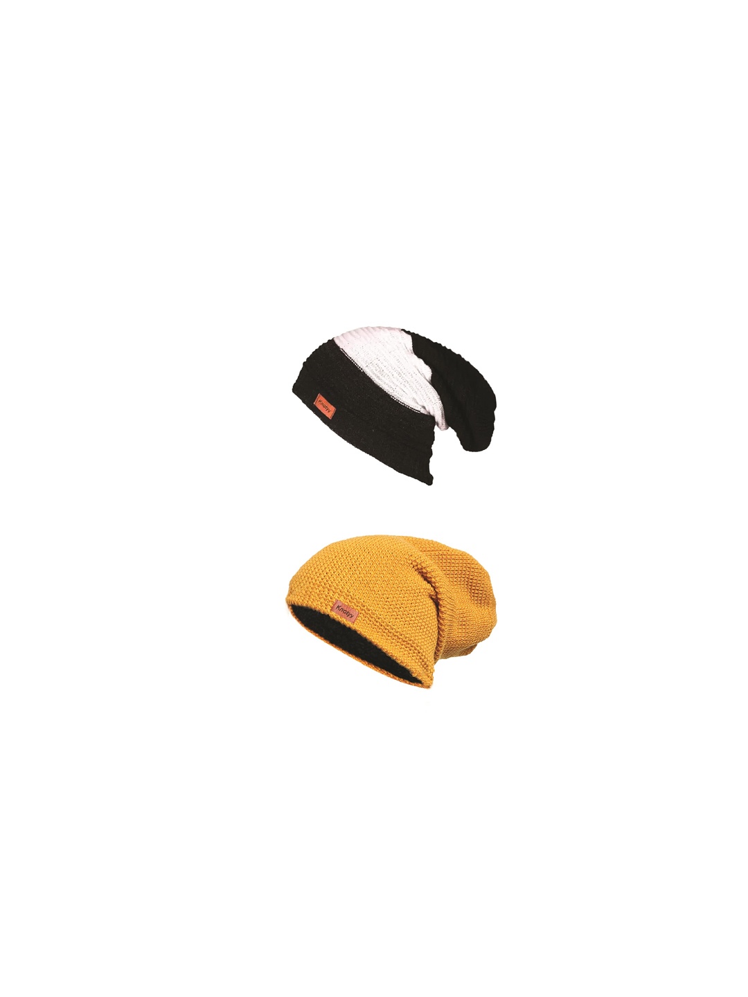 

Knotyy Unisex Pack of 2 Self Design Woollen Beanies, Yellow