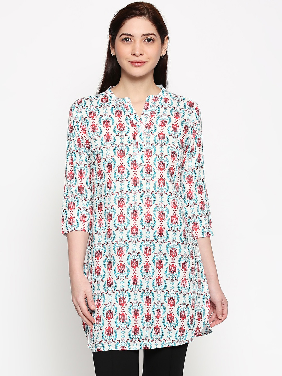 

People Women White & Pink Printed Tunic
