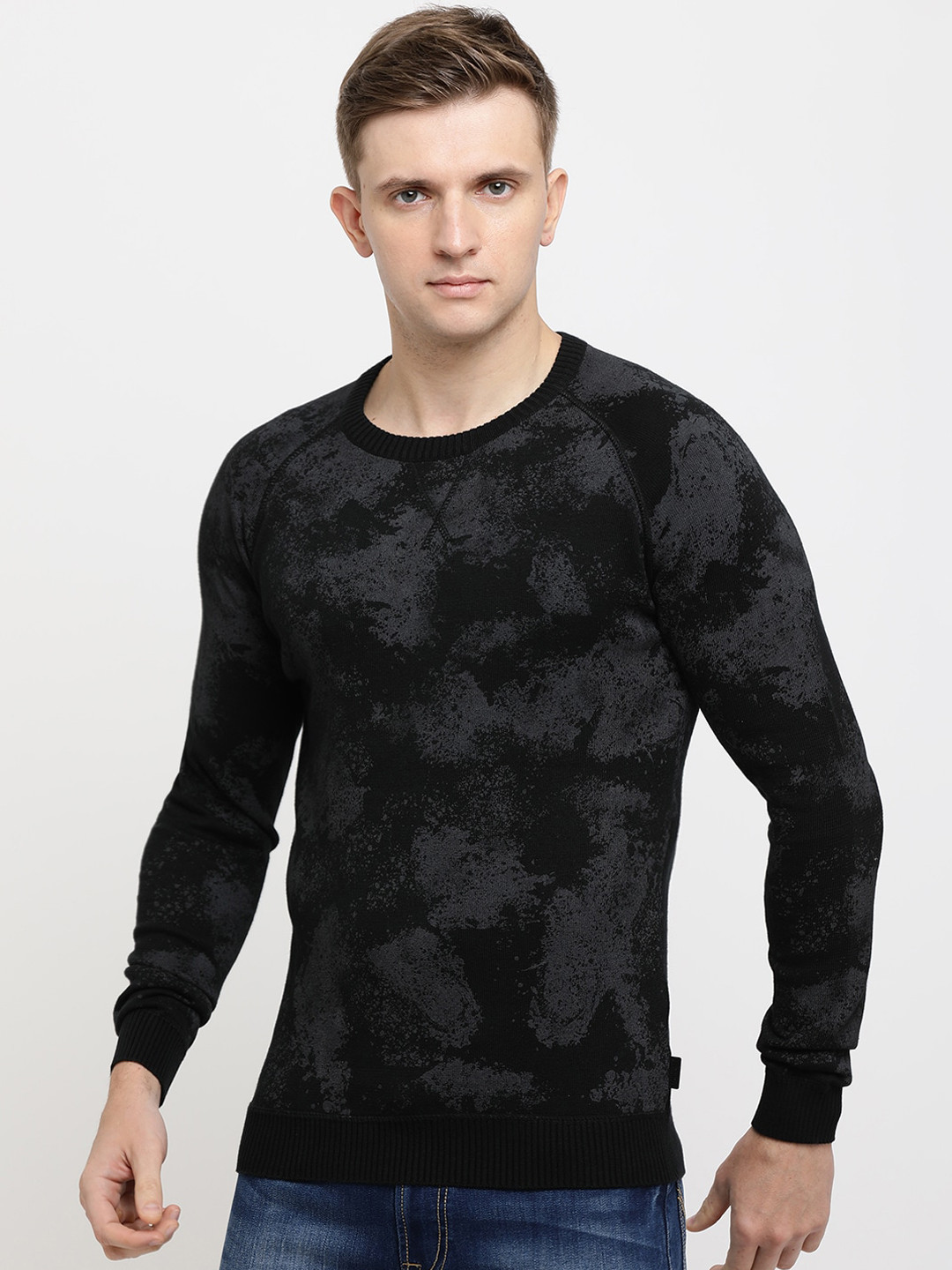 

Pepe Jeans Men Black & Grey Printed Knitted Pullover Sweater