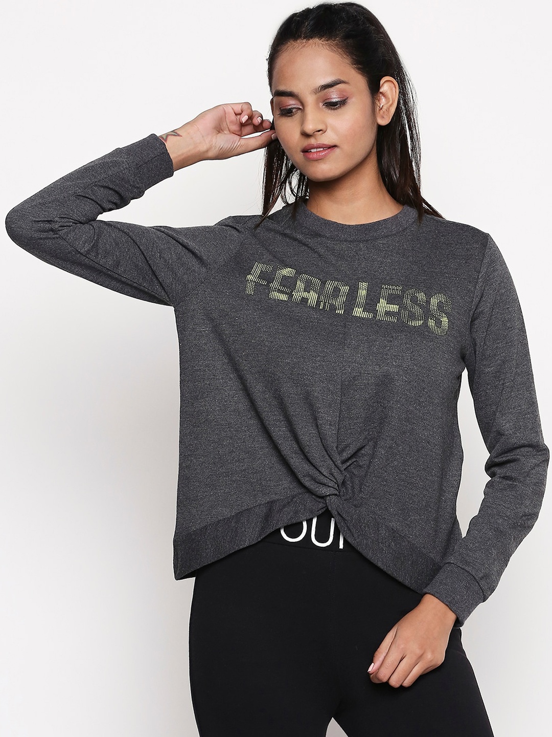 

Ajile by Pantaloons Women Grey Printed Cotton Sweatshirt