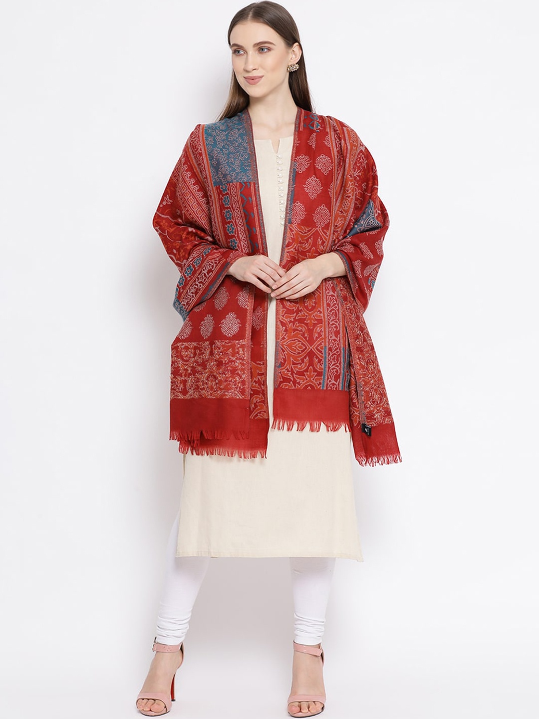 

SHINGORA Women Red & Blue Woven Design Stole