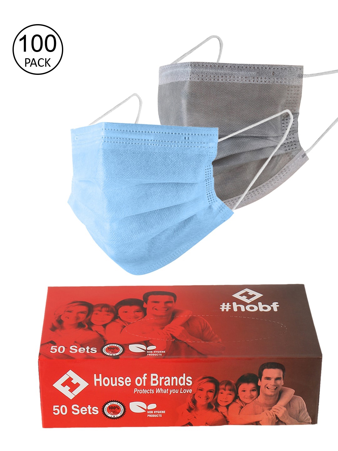 

LONDON FASHION hob Pack Of 100 3-Ply Ultrasonic Anti-Pollution Disposable Surgical Masks, Grey