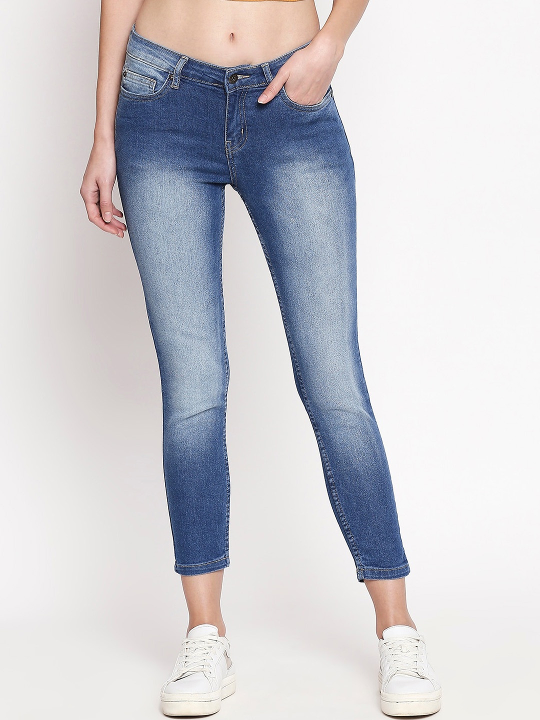 

People Women Blue Slim Fit Mid-Rise Cotton Clean Look Jeans