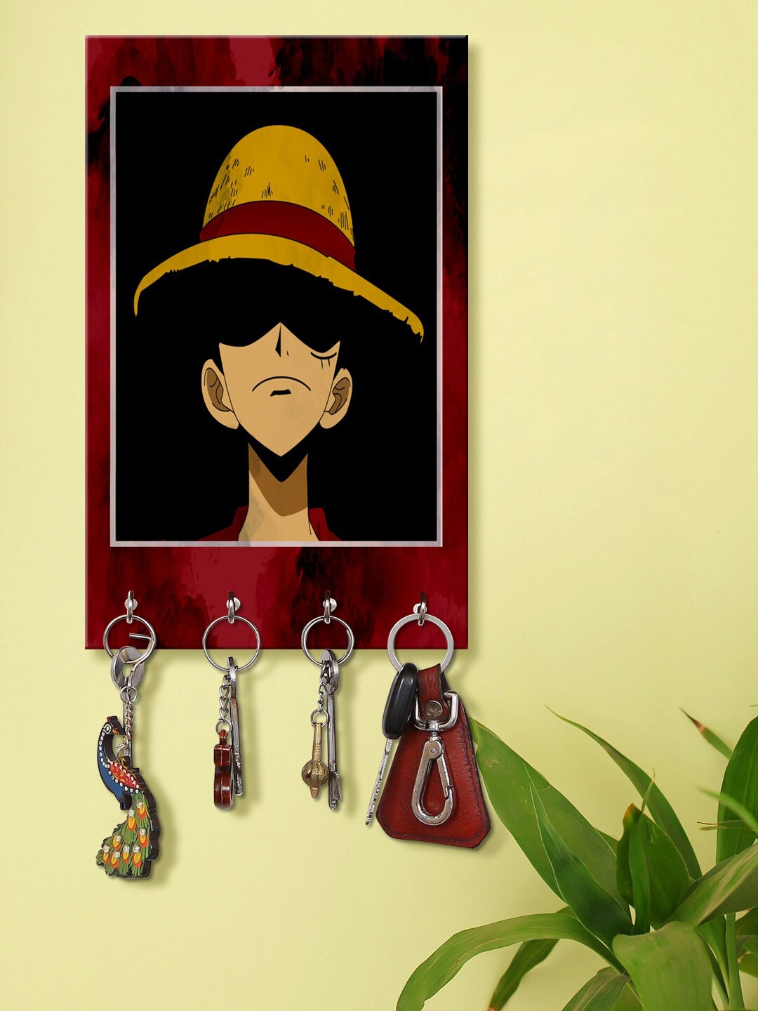 

999Store Red & Black Men Face Wall Mount Wooden Keyholder