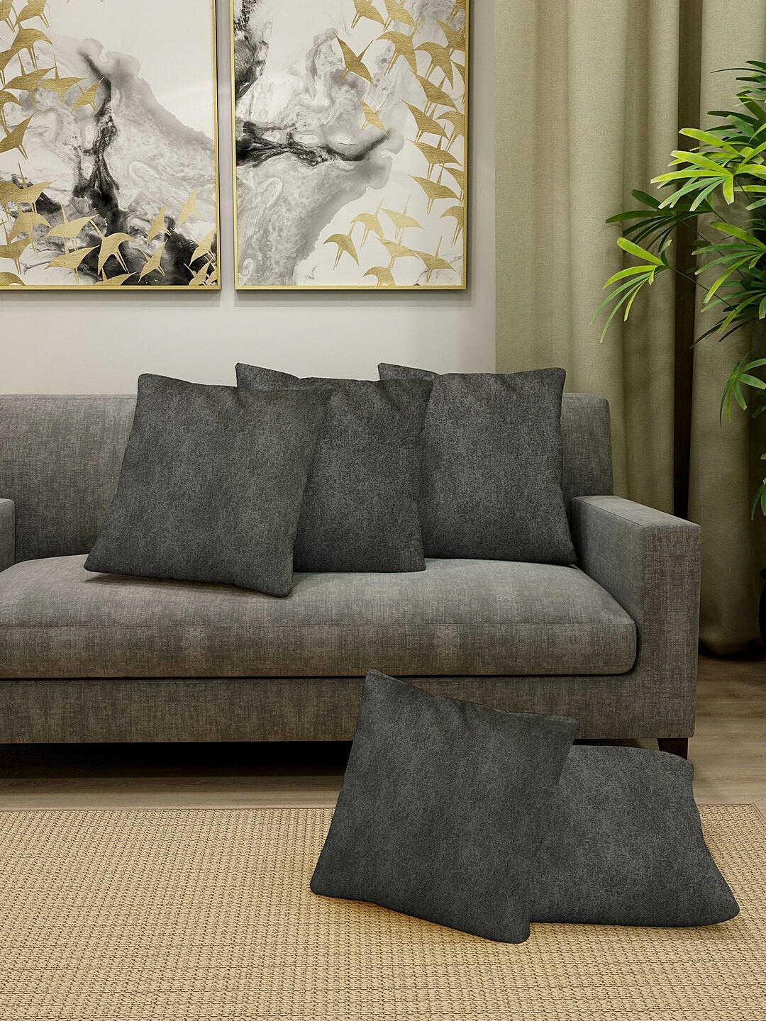 

KLOTTHE Set Of 5 Grey Abstract Print Velvet Cushion Covers