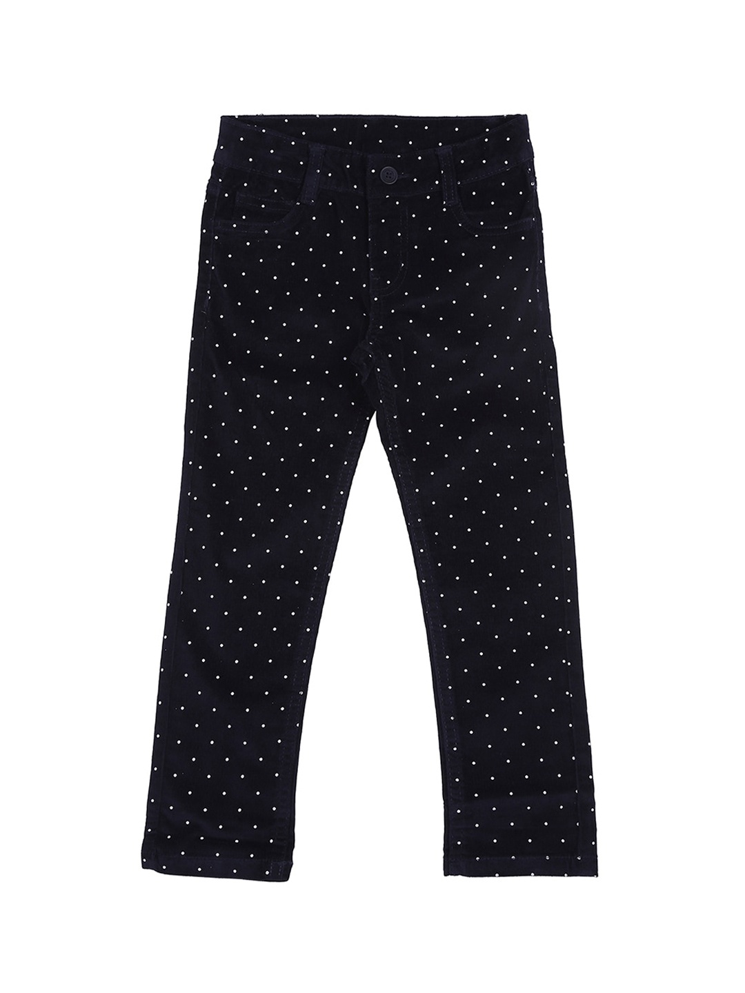

Pantaloons Junior Girls Navy Blue & White Regular Fit Printed Regular Trousers