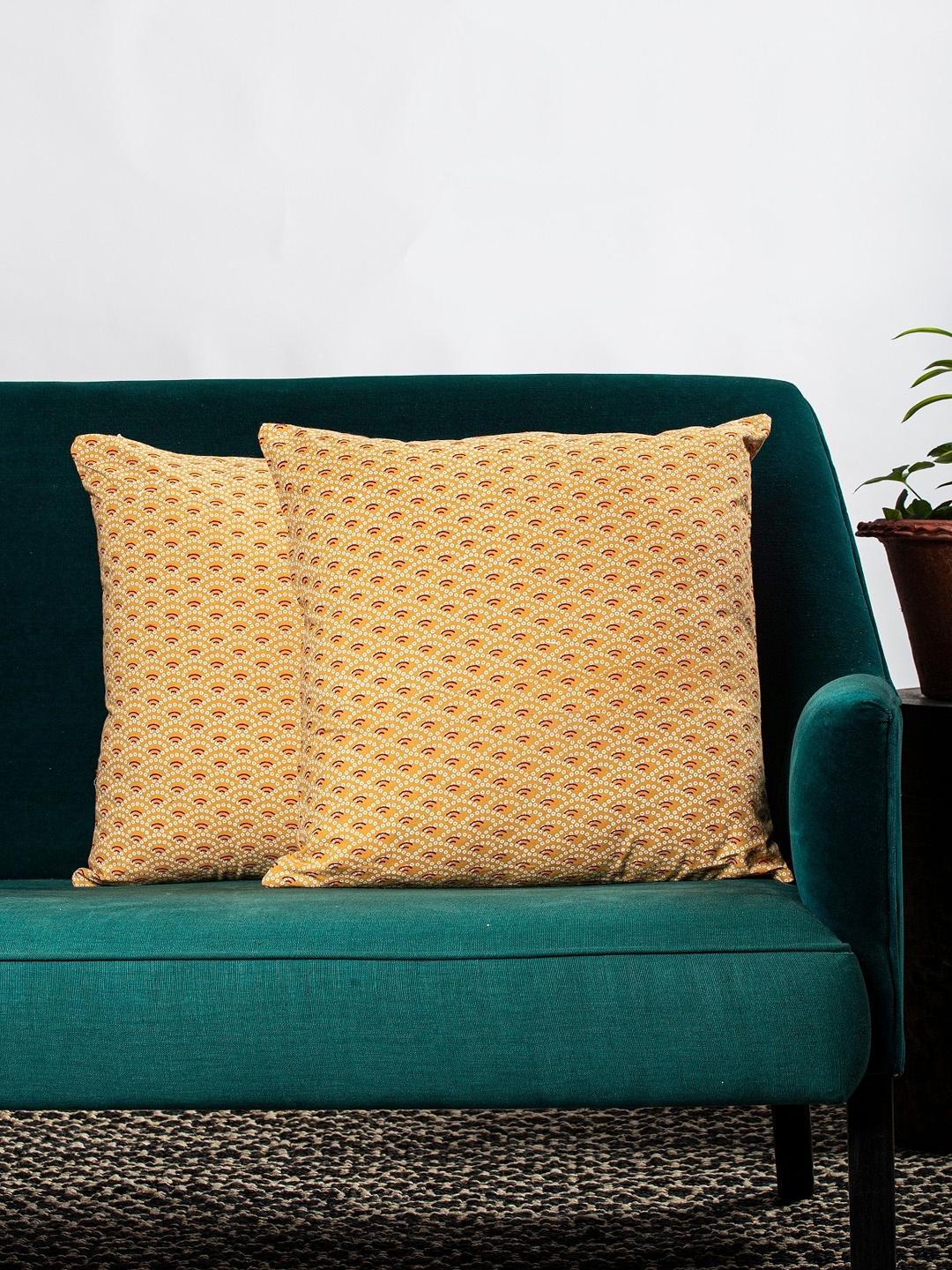 

Contrast Living Set Of 2 Yellow & White Printed Square Cushion Covers
