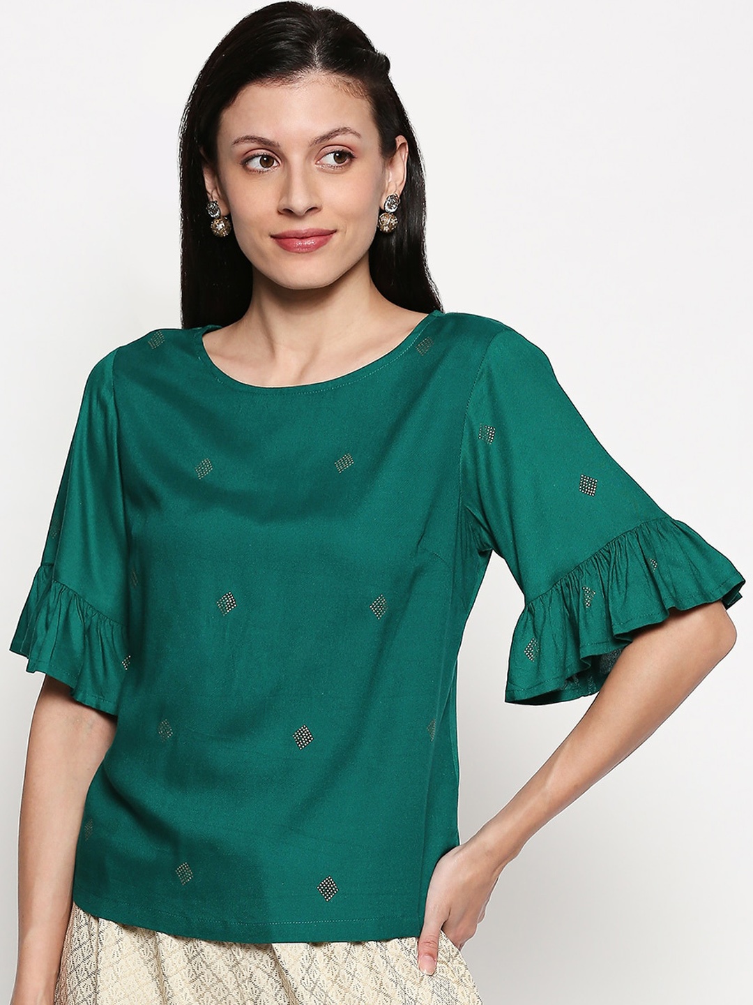 

AKKRITI BY PANTALOONS Women Green Solid Top