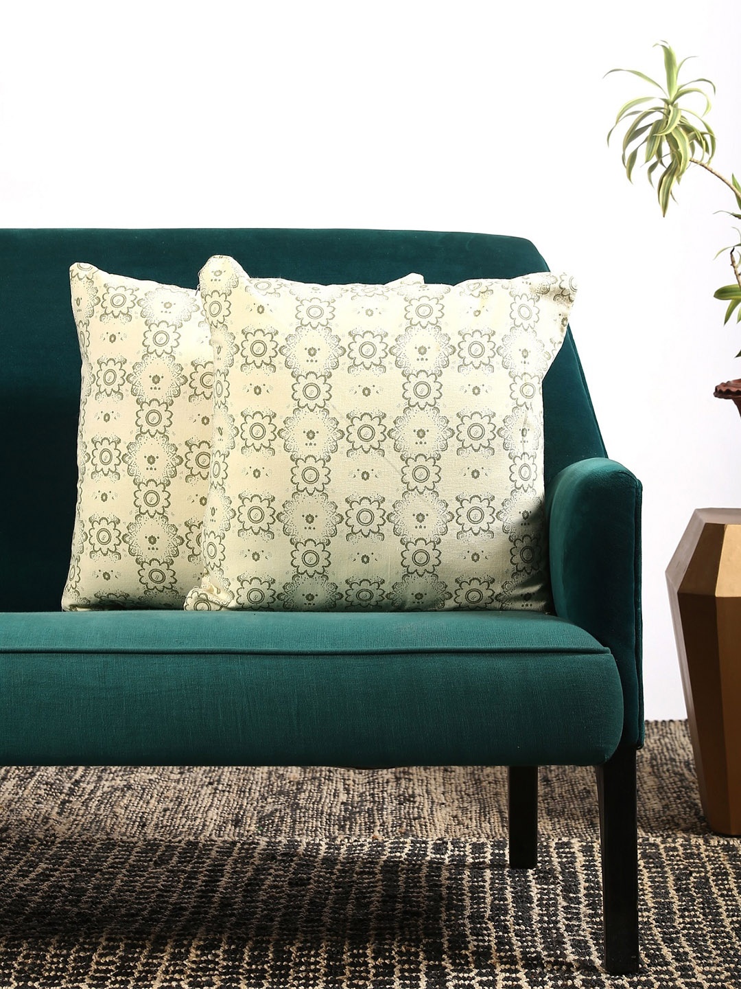 

Contrast Living Set of 2 Beige & Green Floral Printed Square Cushion Covers