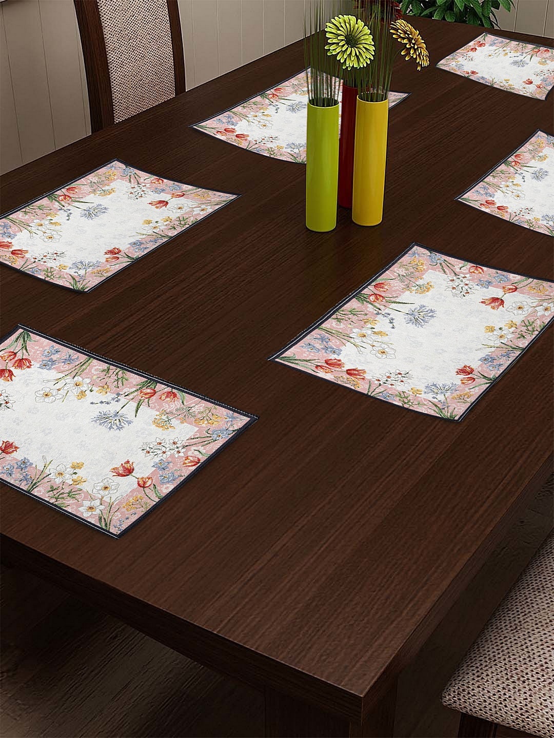 

KLOTTHE Set Of 6 White & Red Floral Woven Dining Table Mats