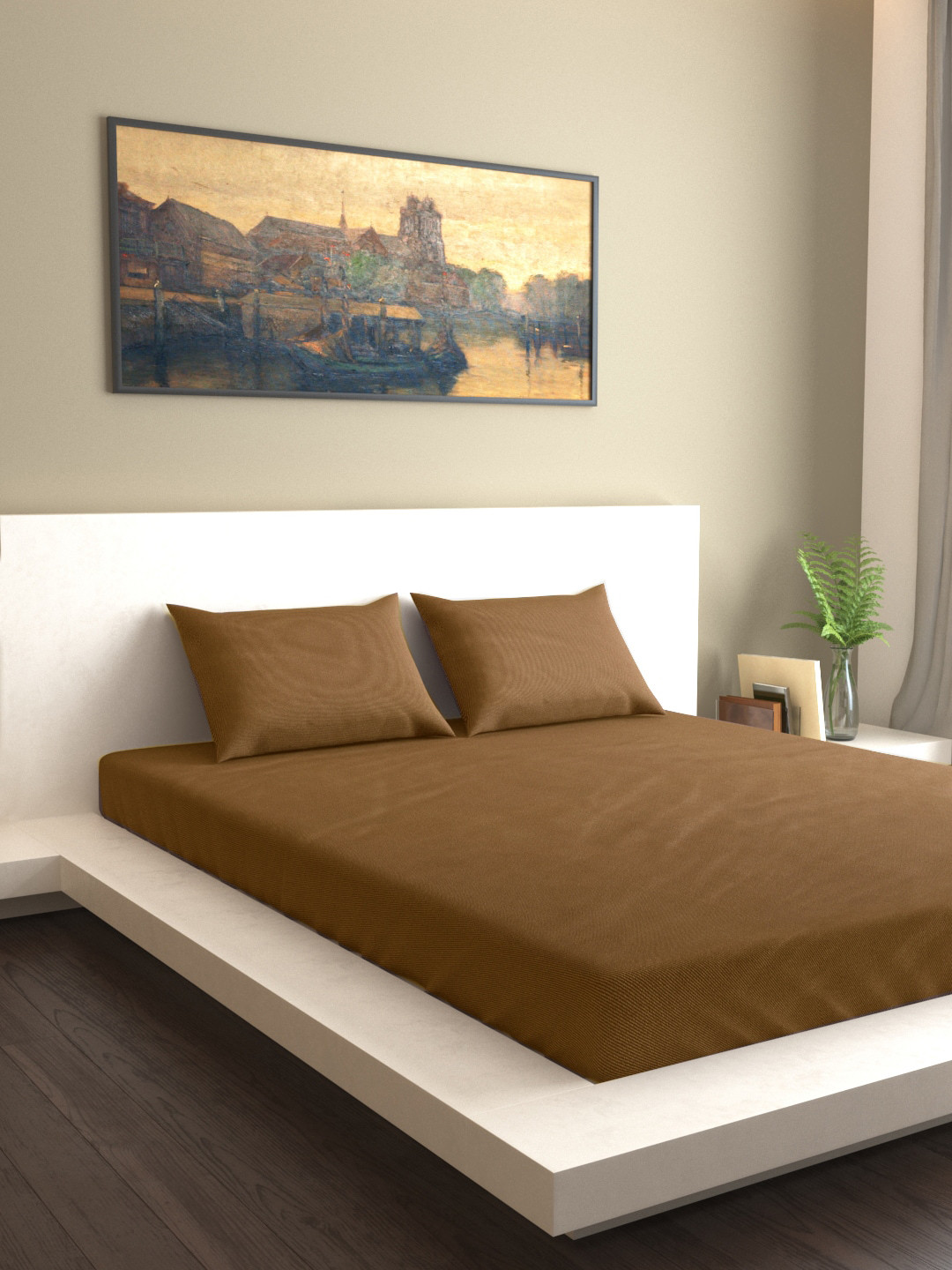 

MARK HOME Brown Solid 200 TC 100% Cotton Classic Sateen Queen Size Bedsheet With 2 Pillow Covers