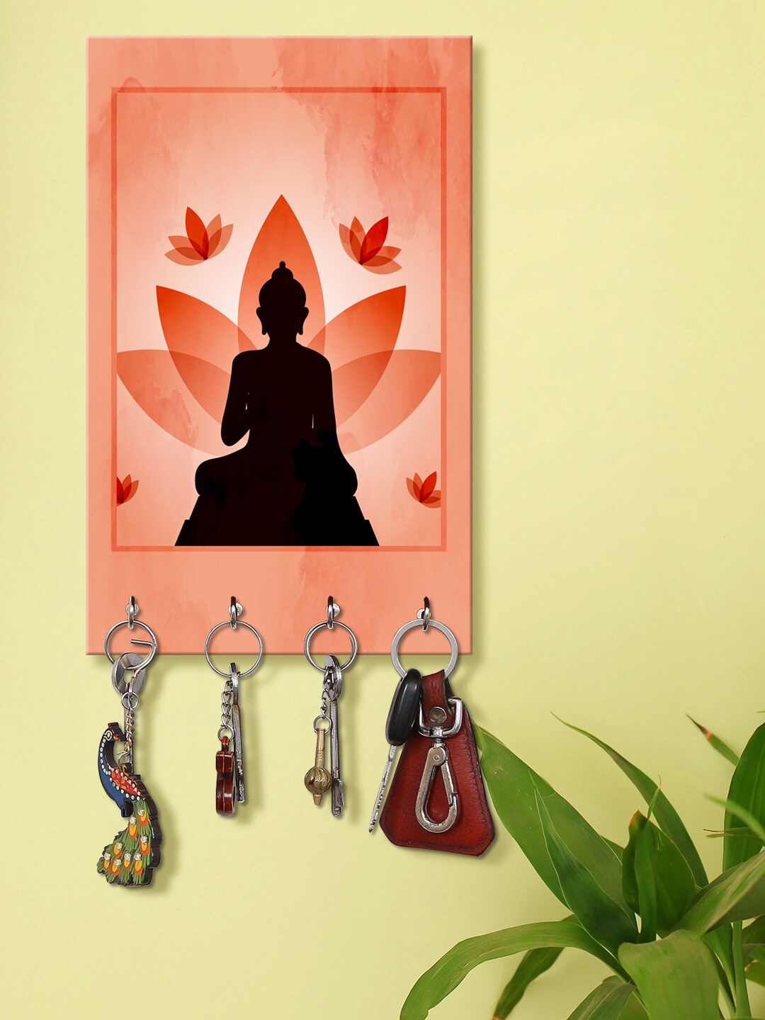 

999Store Peach-Colored & Black Buddha Pattern Wall Hanging Key Holder
