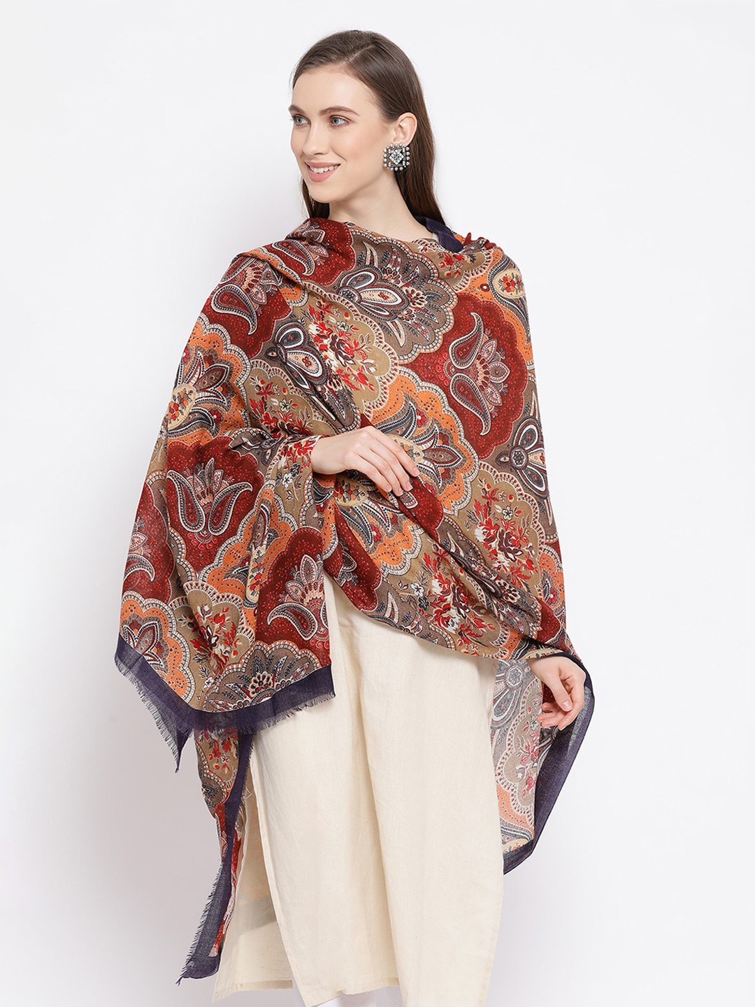 

SHINGORA Women Red & Blue Printed Woolen Shawl
