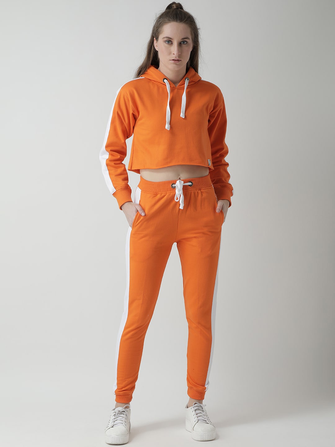 

GRIFFEL Women Orange & White Solid Tracksuit