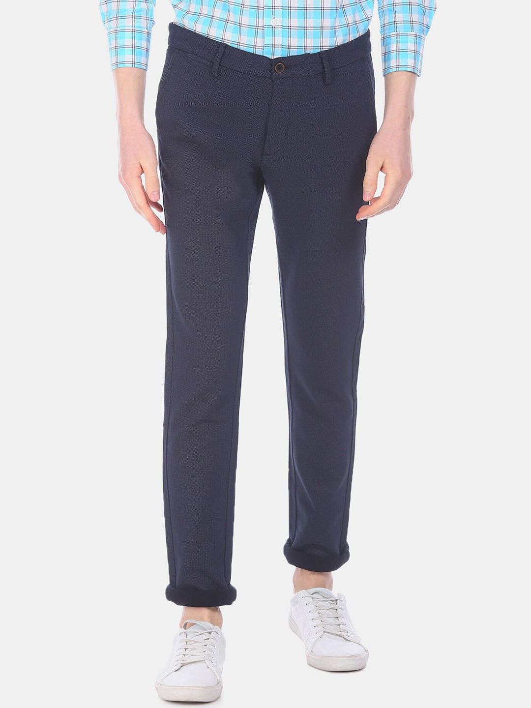 

Arrow Sport Men Navy Blue Regular Fit Printed Regular Trousers