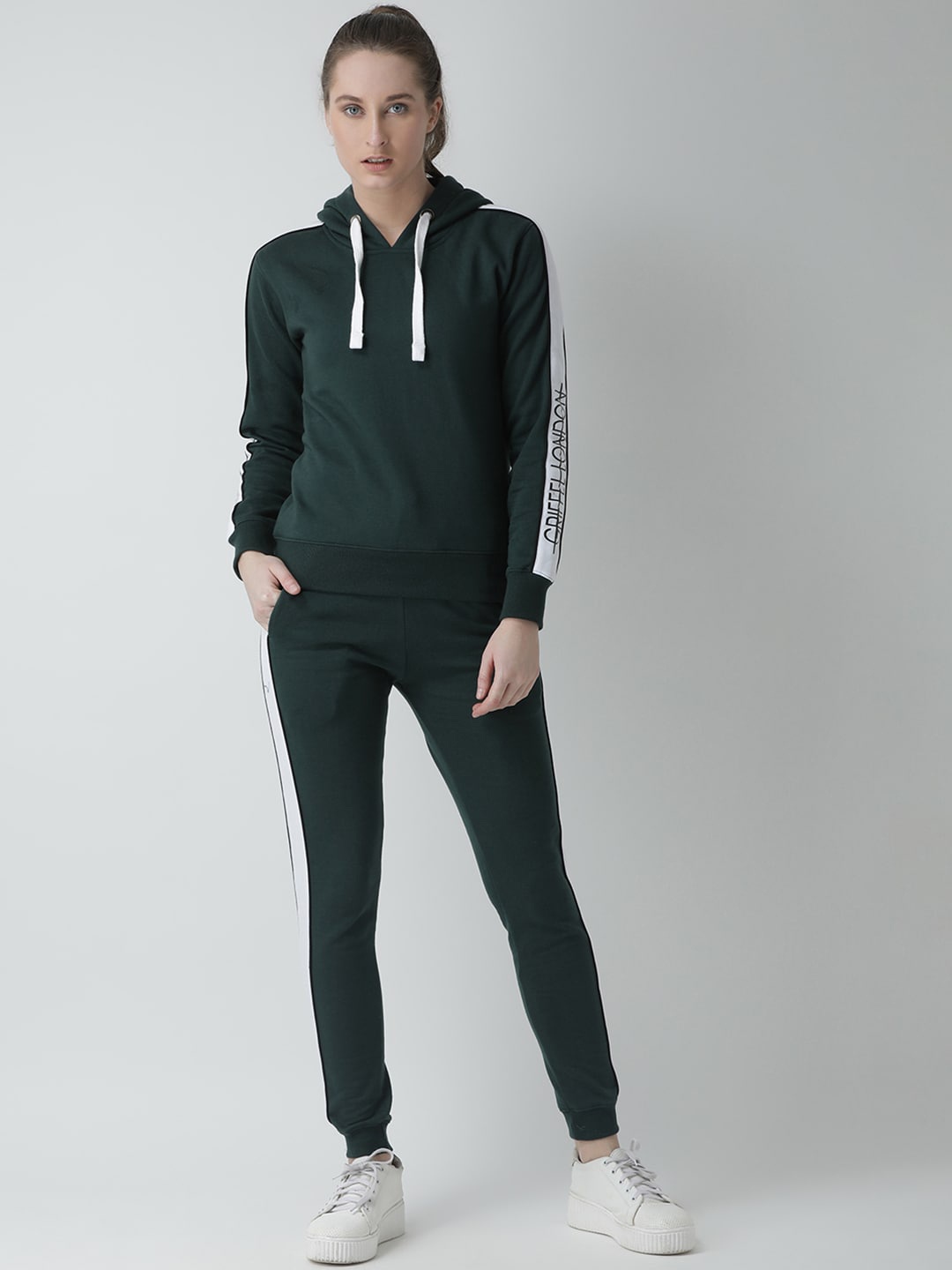 GRIFFEL Women Green & White Solid Tracksuit