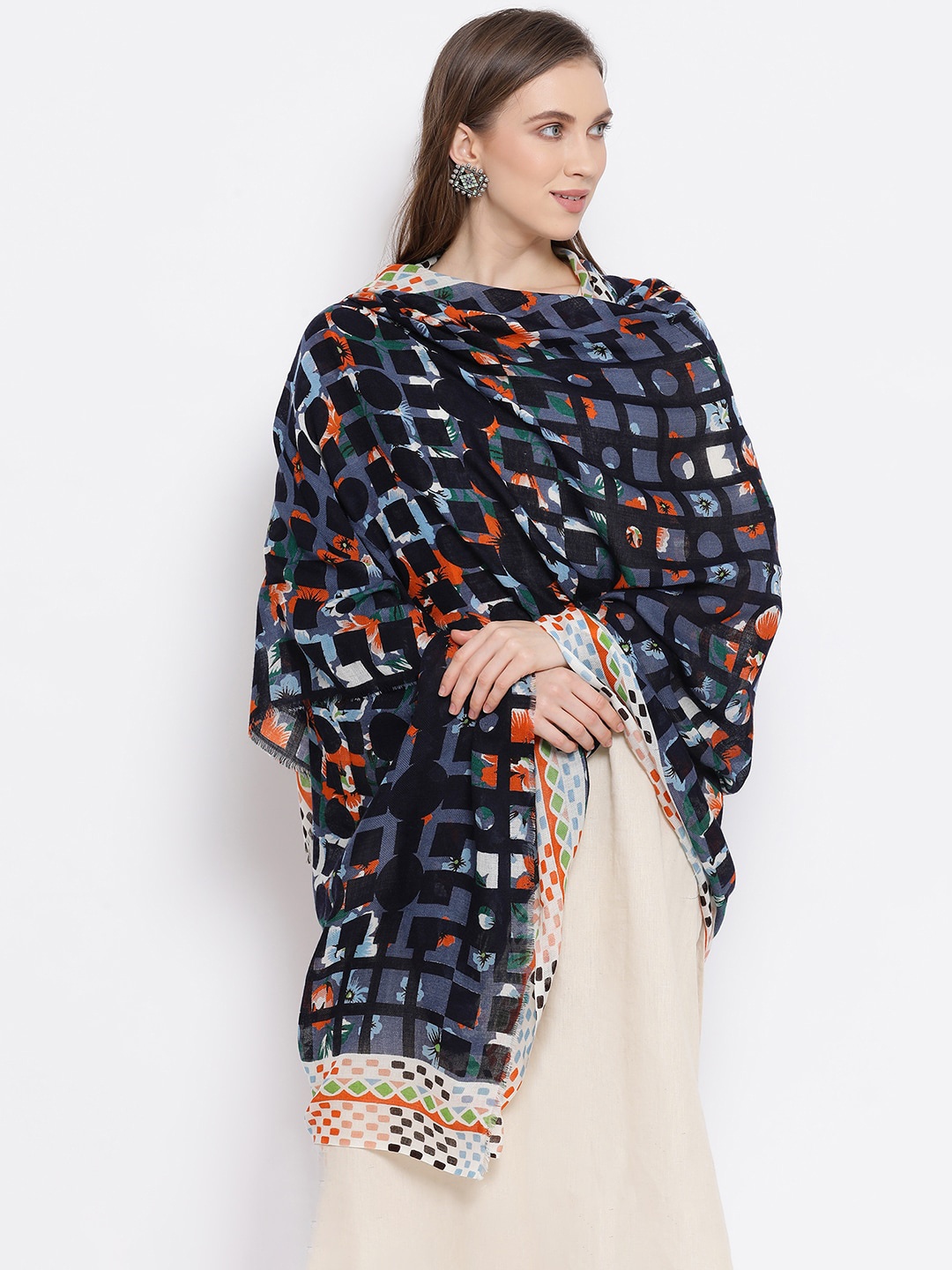 

SHINGORA Women Navy Blue & Blue Printed Shawl