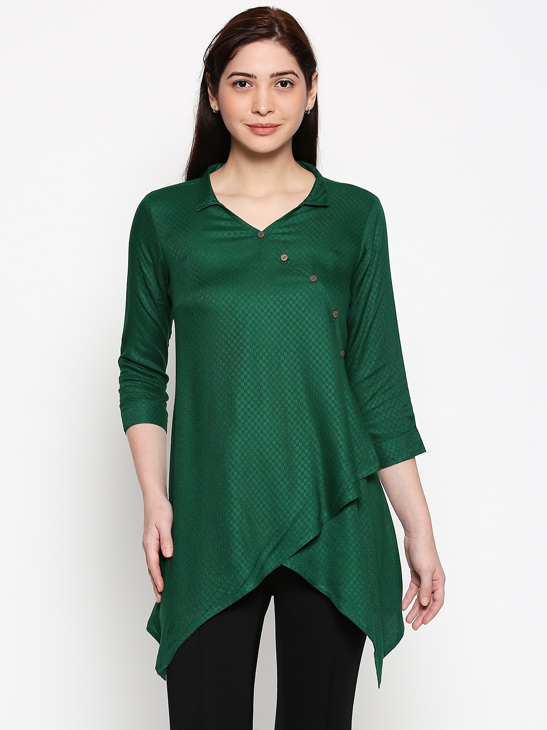 

People Women Green Self Design Tunic