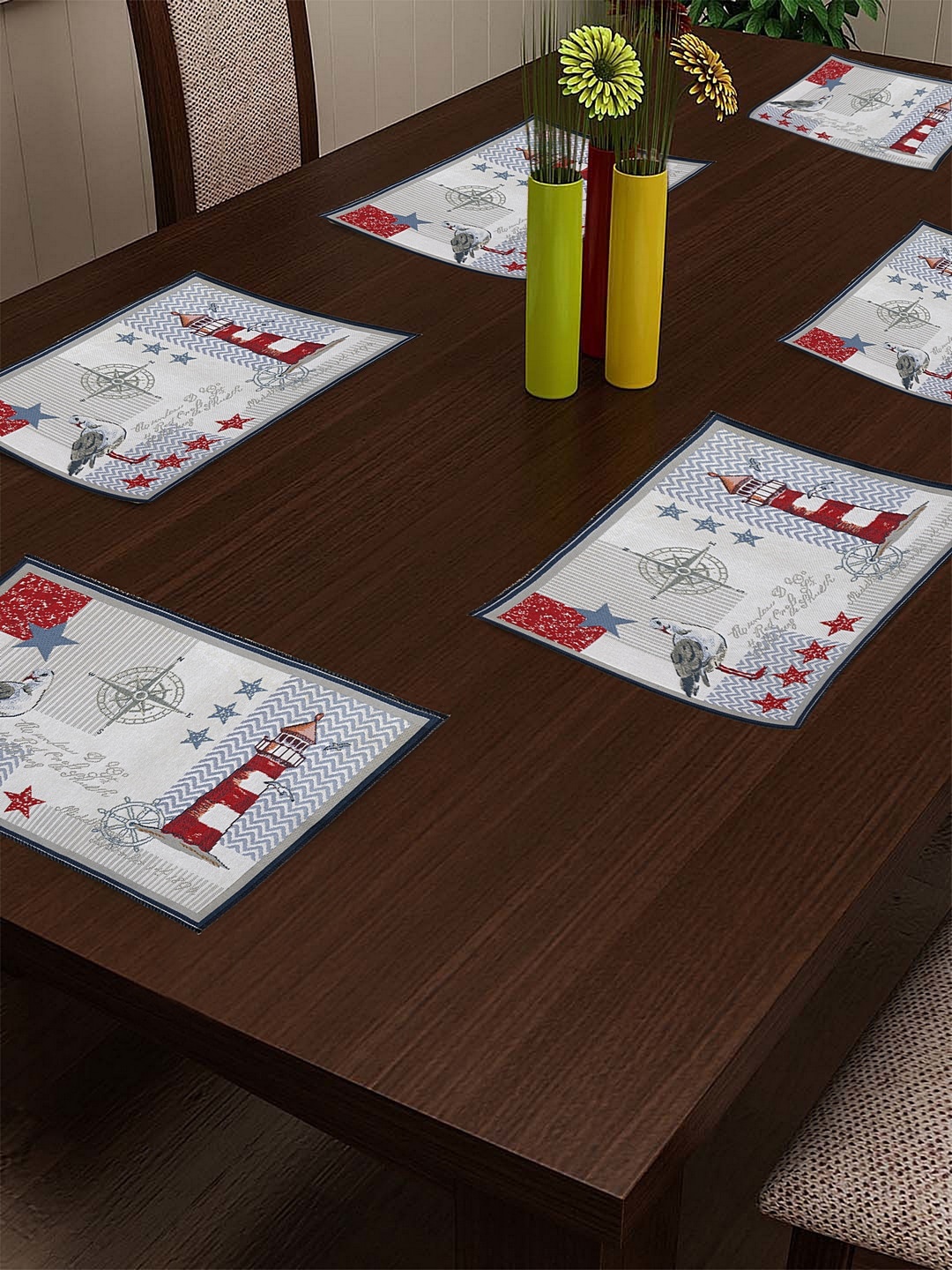 

KLOTTHE Set Of 6 White & Blue Woven-Design Table Mats