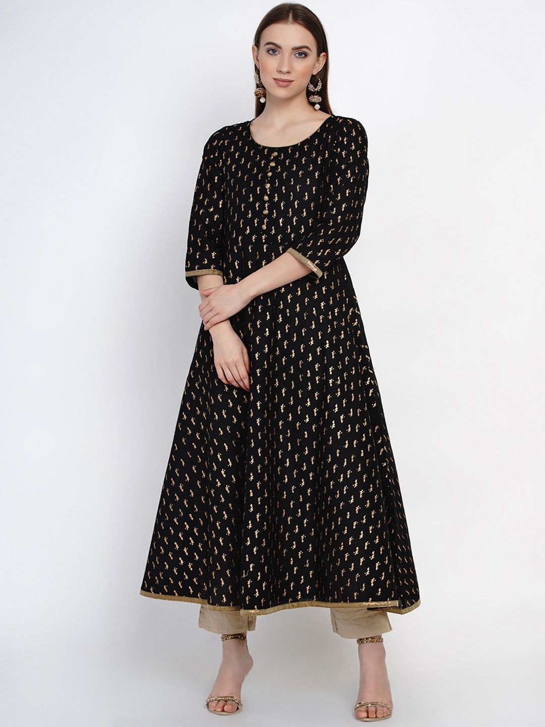 

Akshatani Women Black Printed Anarkali Kurta