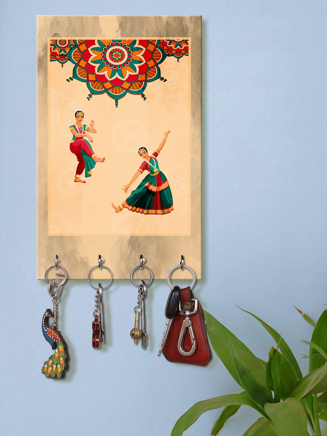 

999Store Beige & Red Printed Decorative Dancing Lady Keyholder