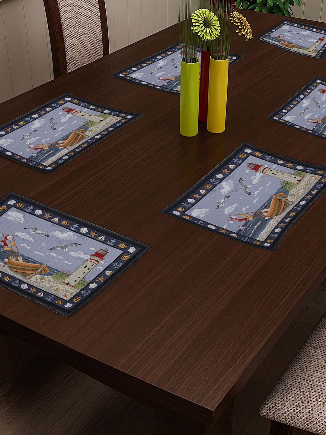 

KLOTTHE Set Of 6 Blue & Beige Beach Side Woven Dining Table Mats