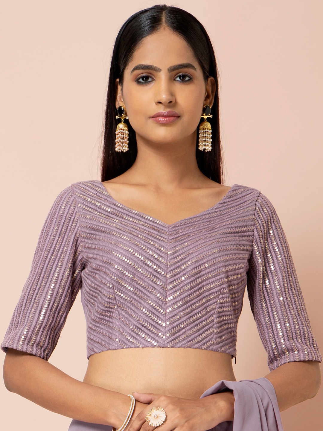 

INDYA Women Purple Embellished Crop Top
