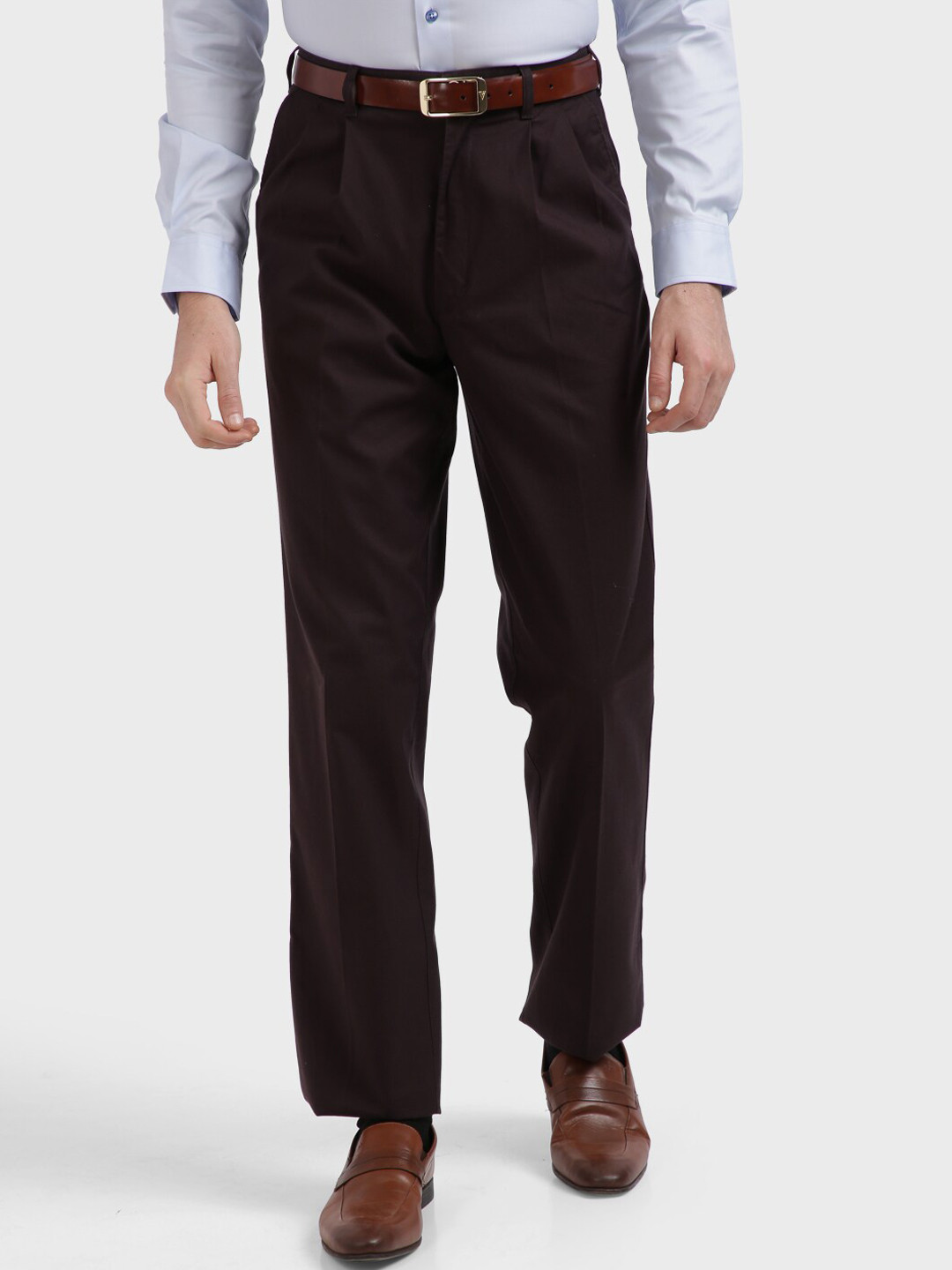 

ColorPlus Men Brown Regular Fit Solid Formal Trousers