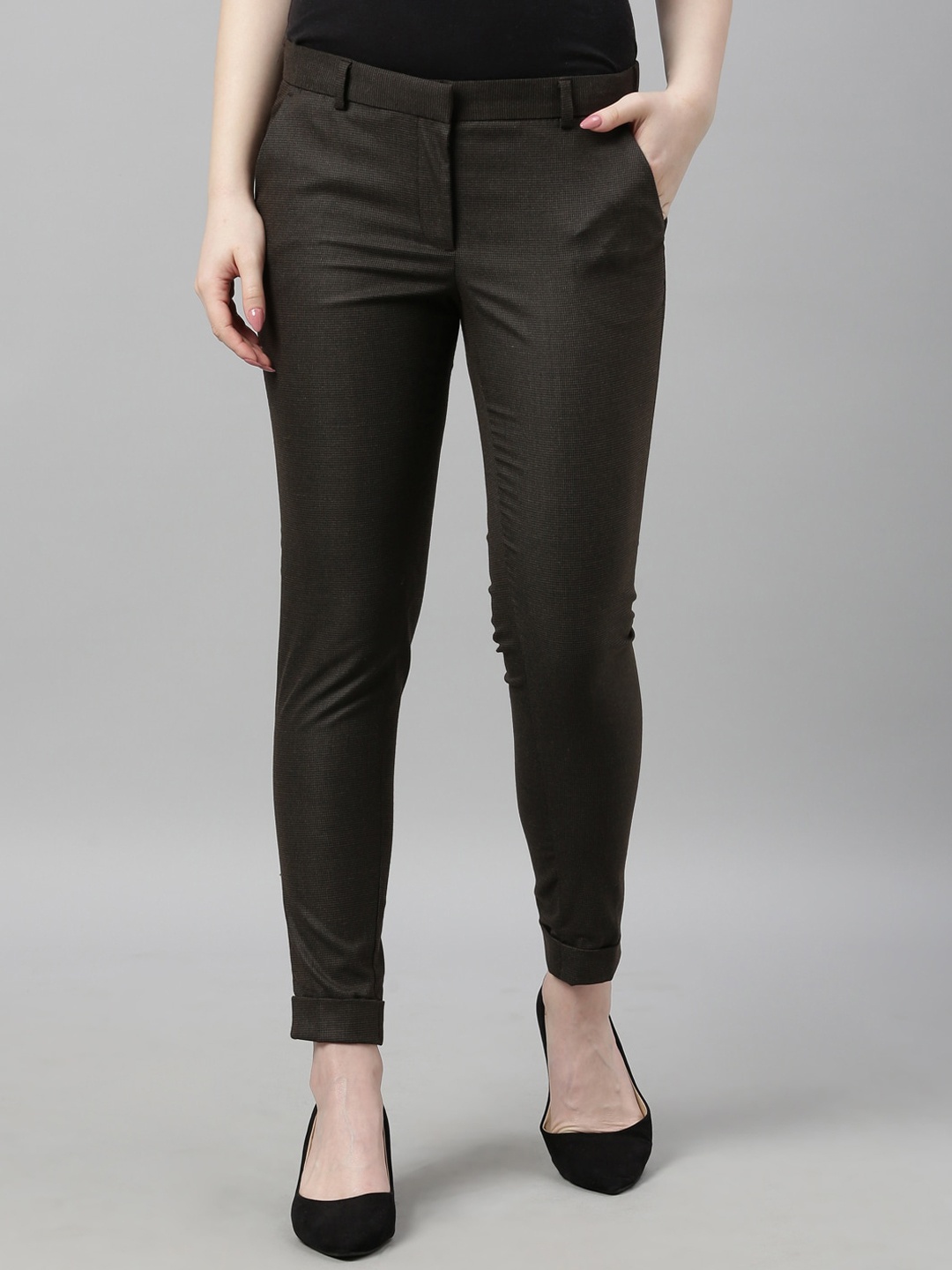 

Park Avenue Woman Women Brown Tapered Fit Solid Regular Trousers