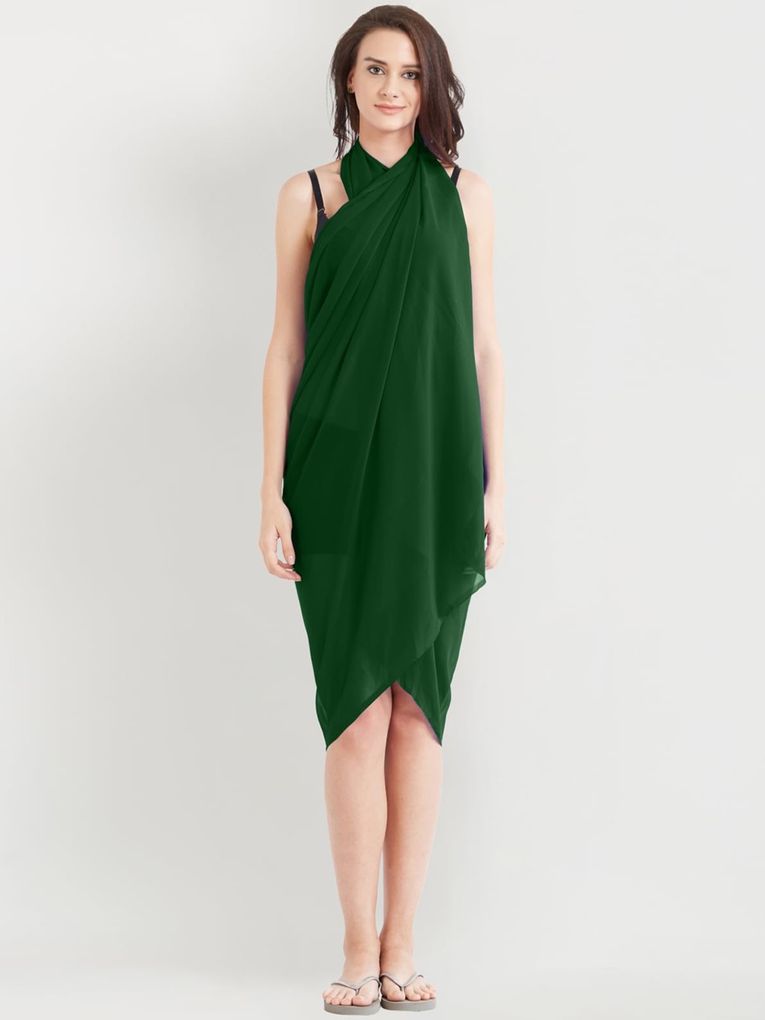 

MIRCHI FASHION Women Green Solid Sarong Swimwear Cover up