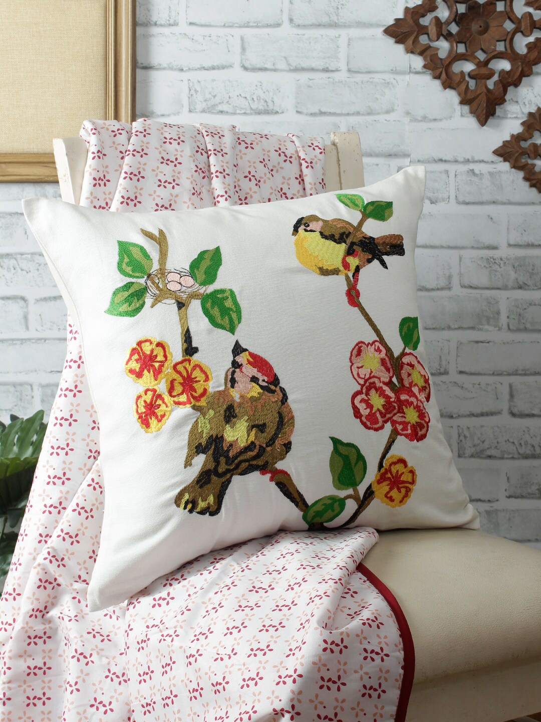 

REME White & Green Embroidered Organic Cotton Cushion Cover
