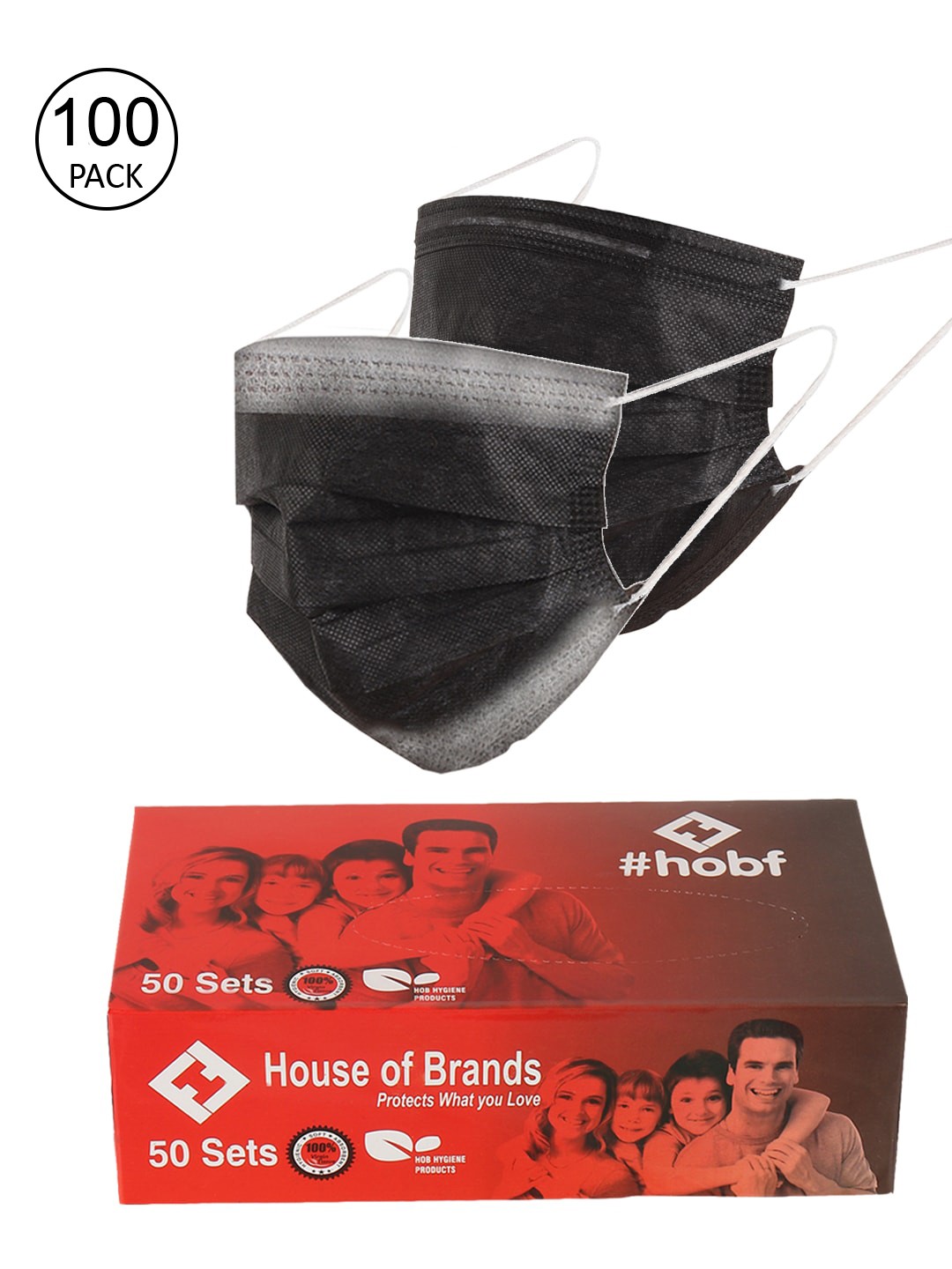 

LONDON FASHION hob Unisex 100 Pcs Black Disposable 3-Ply Surgical Masks