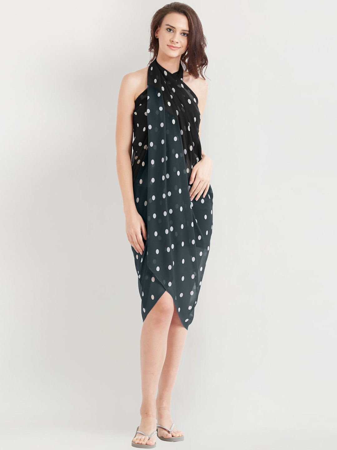 

MIRCHI FASHION Women Black & White Polka Dots Printed Sarong Swimwear Cover up Bottom