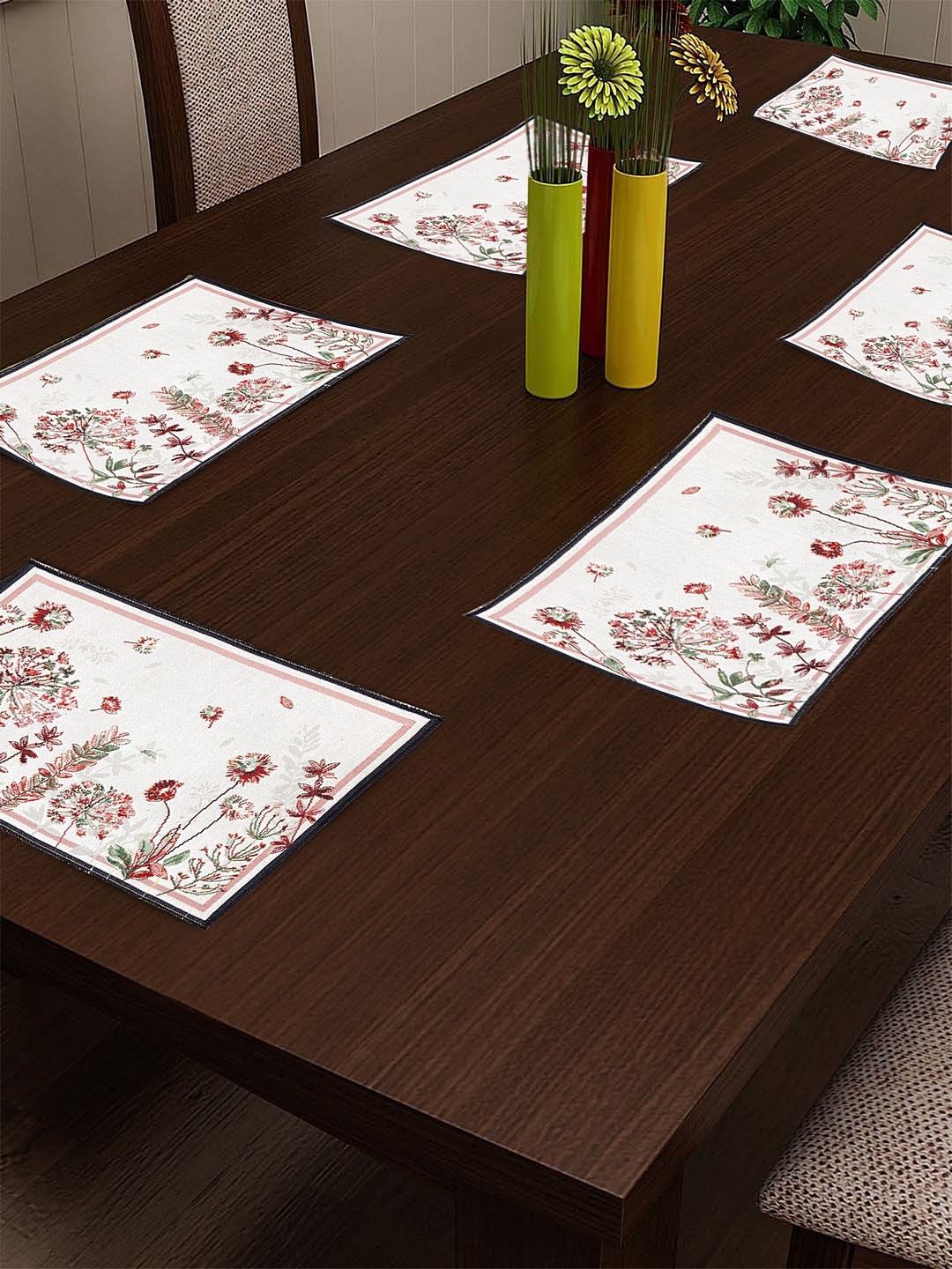 

KLOTTHE Set Of 6 White & Red Woven Design Rectangular Table Mats, Multi