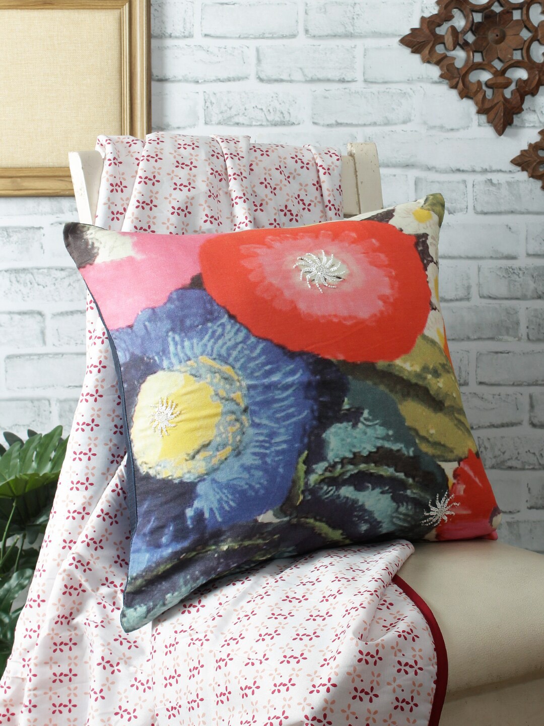 

REME Red & Blue Printed 100% Organic Cotton Square Sustainable Cushion Cover
