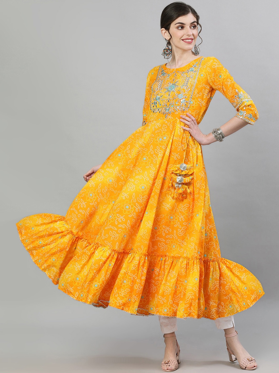

Ishin Women Yellow Bandhani Printed Anarkali Kurta