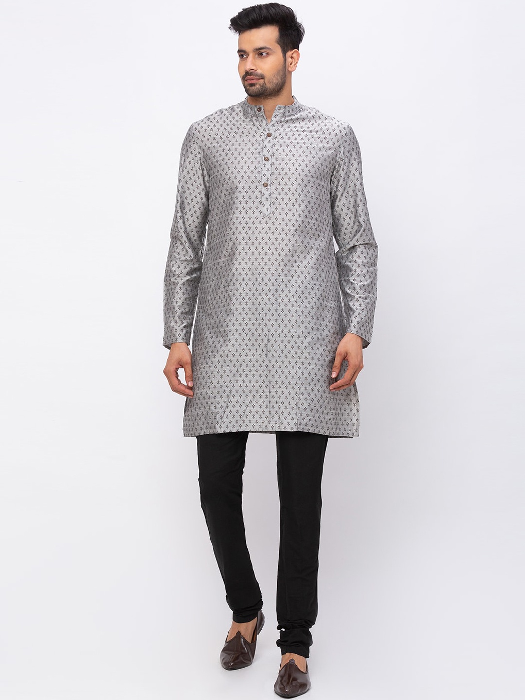 

Ethnicity Men Grey Woven Design Straight Kurta